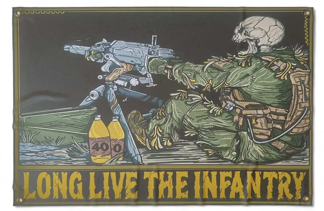 Прапор баннер кулеметчик "Long Live The Infantry" на люверсах 900х600