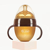 Силиконовая детская бутылочка Dr.isla объемом 150 мл с ручкой для отлучения от груди от 0 до 3 месяцев Коричневый
