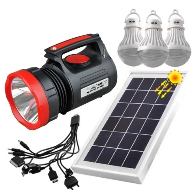 Портативна система освітлення Yajia YJ-1908 Ліхтар + 3 LED лампи + сонячна панель + FM 7000 mAh (7_00968), фото 1