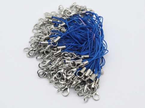 Синій Шнурок для телефону із застібкою Текстильний з карабіном 62 мм. Міцний Ремінець 100 шт/уп Фурнітура / Синій Шнурок для, фото 1