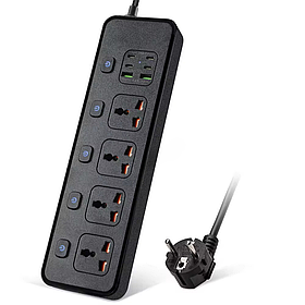 Мережевий фільтр BKL-24 13А, 100-250V + 1 PD30W + 4 TYPE-C + 2 USB A на 4 розетки, чорний