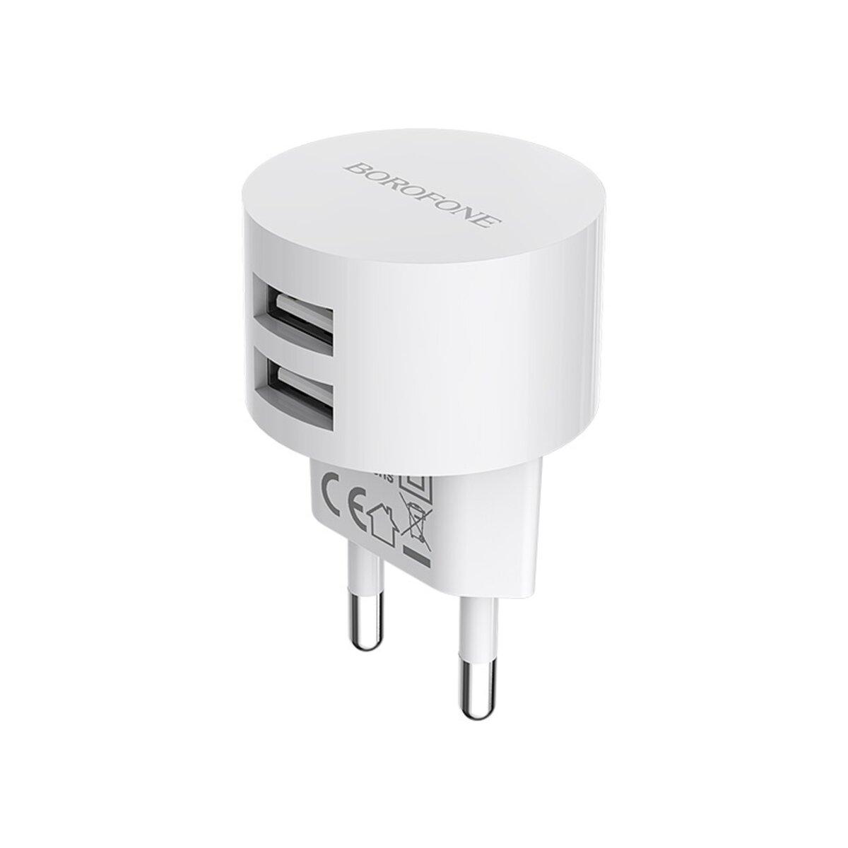 Мережевий зарядний пристрій BOROFONE BA23A Brilliant dual port charger set(Lightning) White, фото 1
