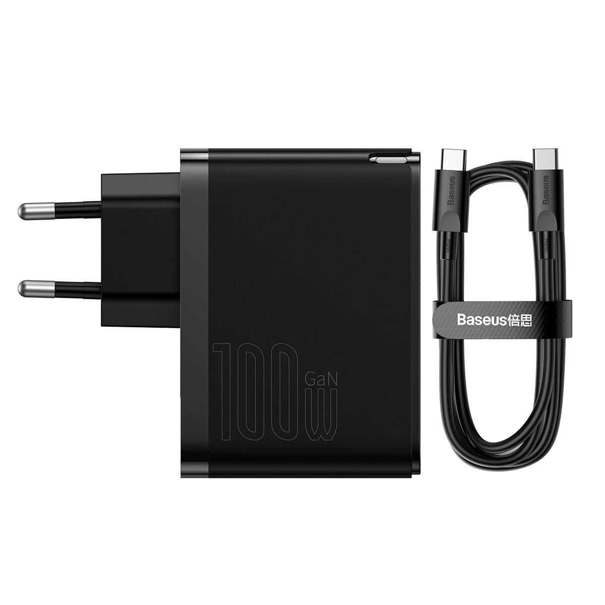 МЗП Baseus GaN5 Pro Fast Charger C+U 100W (Cable Type-C to Type-C 100W(20V/5A) 1m) Black, фото 1
