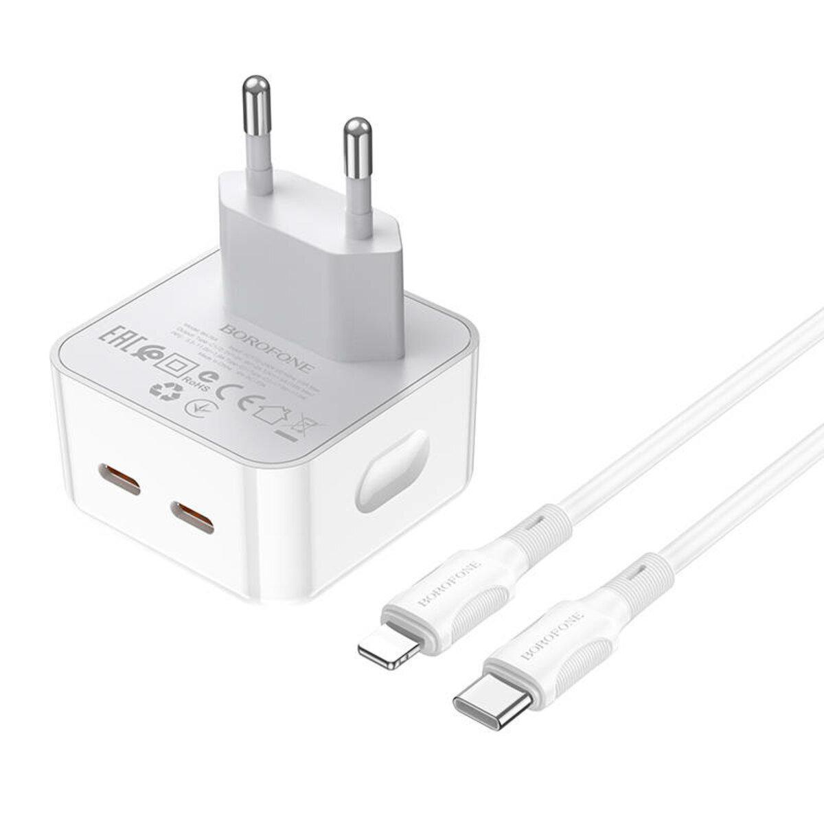 Мережевий зарядний пристрій BOROFONE BA76A Source dual port PD35W(2C) charger set(C to iP) White, фото 1