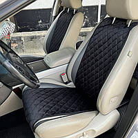 Комплект накидок на сидіння автомобіля з алькантари Lux Діамонд подовжений чорний ромб із чорним рядком Стандарт Повний комплект
