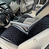 Комплект накидок на сидіння автомобіля з алькантари Lux Діамонд подовжений чорний ромб із чорним рядком Стандарт Повний комплект, фото 2