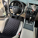 Комплект накидок на сидіння автомобіля з алькантари Lux Діамонд подовжений чорний ромб із чорним рядком Стандарт Повний комплект, фото 3