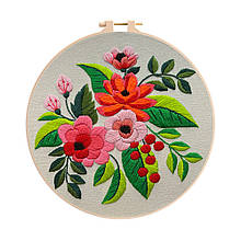Набір для вишивання гладдю на органзі "Квіти з листочками", КТ-20220216, 20 см (з п'яльцями)