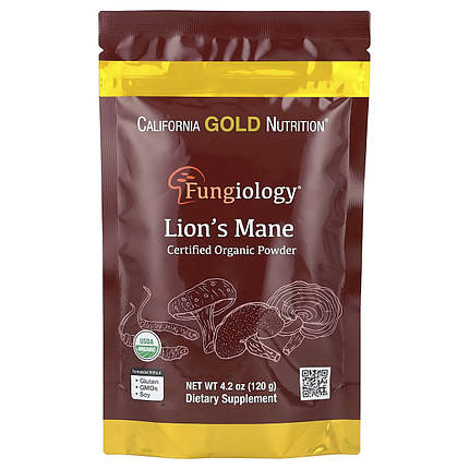 Їжовик гребінчастий California Gold Nutrition Fungiolody Lion`s Mane 120 г (60 порц.), фото 1