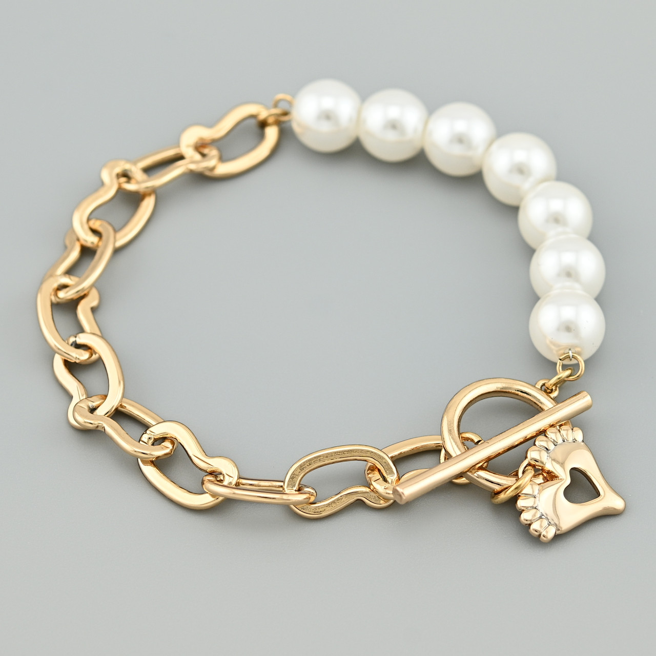Браслет Сліди кохання 45941 ширина 8 мм штучні перли позолота 18К довжина 18, фото 1