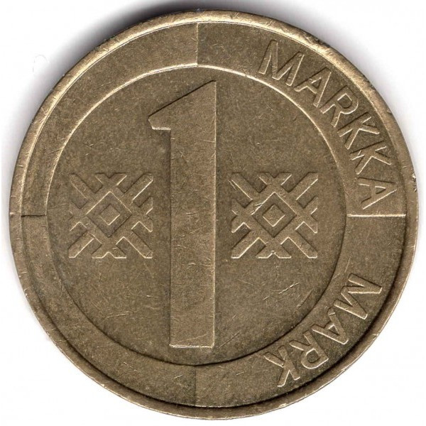Монета Фінляндії 1 марка 1993-2001 рр.