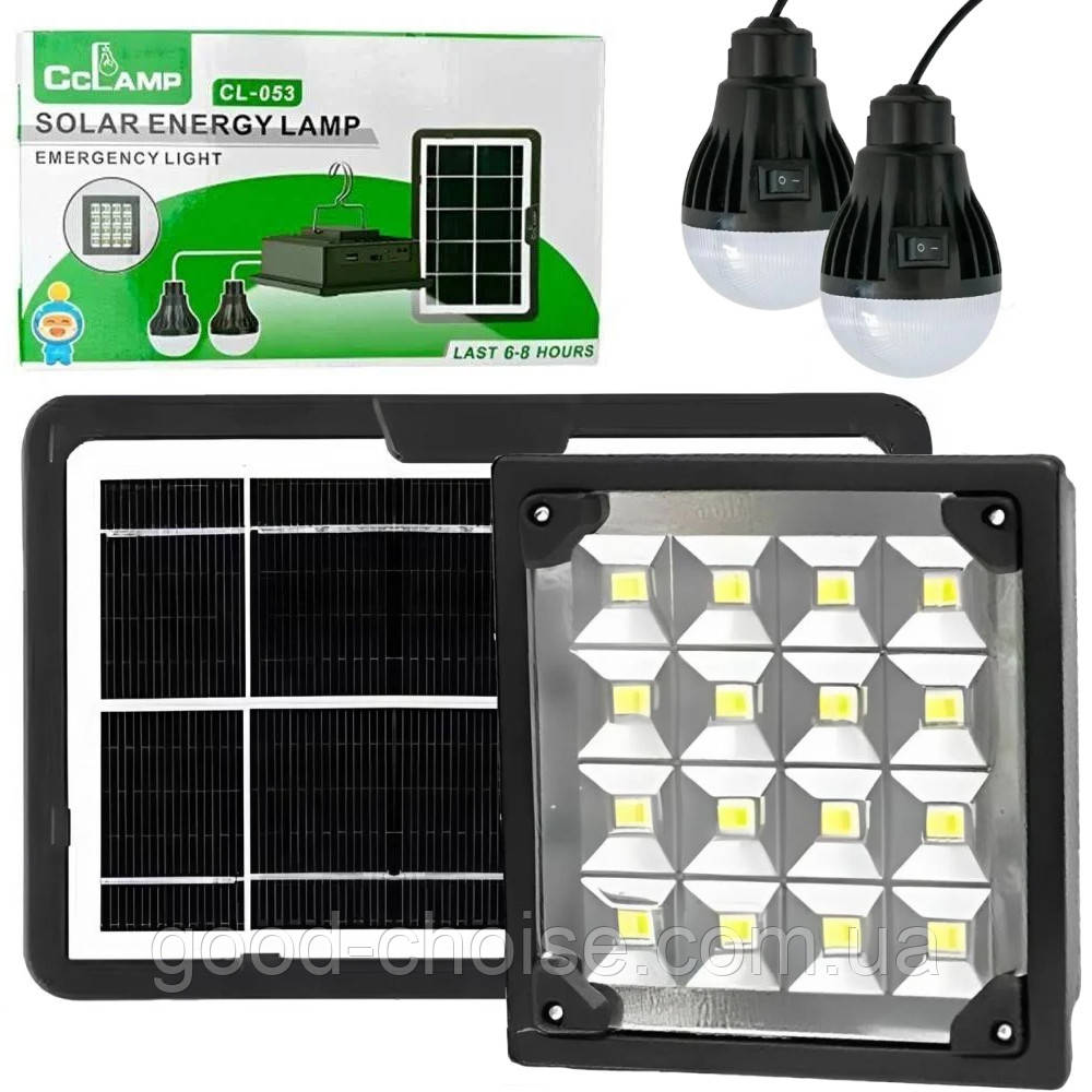 Ліхтар із сонячною батареєю + 2 лампочки, Повербанк, CL-053 / Акумуляторний ліхтар для кемпінгу, фото 1