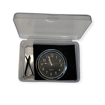 Автомобільний хромований міні годинник на дефлектор з чорним циферблатом