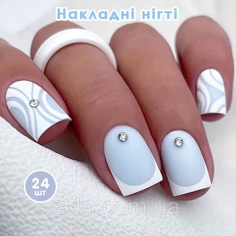 Накладні нігті 24 шт. матові + клейові стики для нігтів, квадрат для манікюру