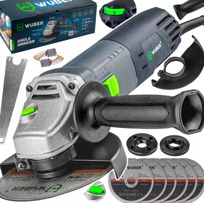 Болгарка (кутова шліфувальна машина) 1500Вт 125мм + 6 дисків Wuber (Польща), фото 1