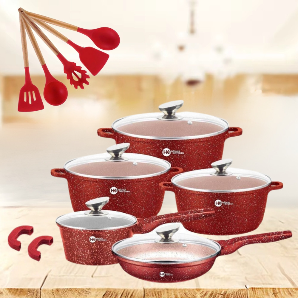 Набір каструль зі сковорідкою та сотейником Higher Kitchen НК305 з антипригарним покриттям для всіх типів плит, фото 1