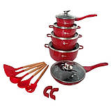 Набір каструль зі сковорідкою та сотейником Higher Kitchen НК305 з антипригарним покриттям для всіх типів плит, фото 8