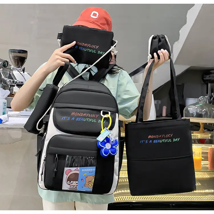 Рюкзак підлітковий з принтом набір 5в1 тканина Оксфорд чорний (5-0273), фото 1