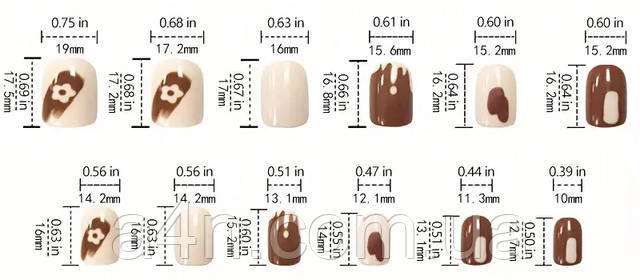Размеры накладных ногтей