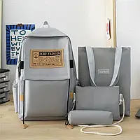 Рюкзак підлітковий з принтом набір 4в1 тканина Оксфорд сірий (5-0277)