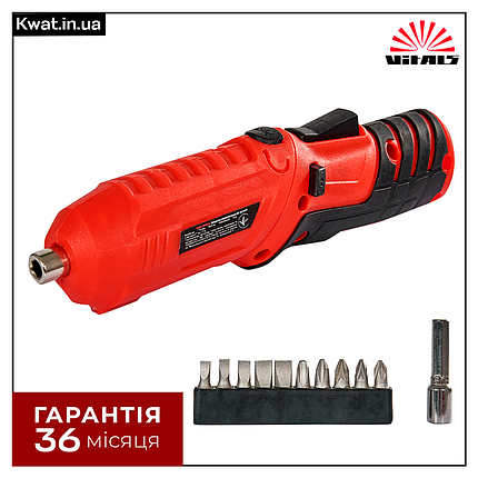 Викрутка акумуляторна Vitals AS 3615VT Патрон HEX 1/4'' 250 об хв АКБ Li-ion 3.6 В 1.5 А год LED підсвічування, фото 1