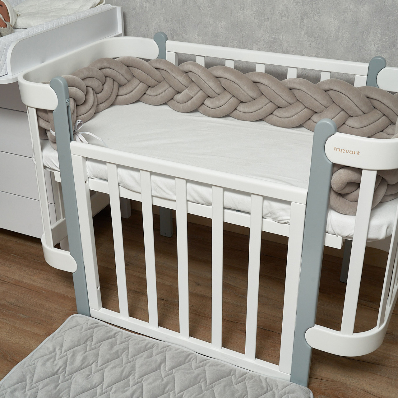 Бампер — косичка Twins 3-х пасова подвійна 240 см, сірий