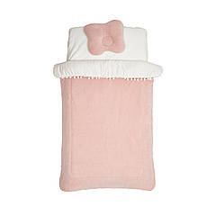 Постіль 3 ел Twins велюр/сатин (ковдра, подушка ортопедична, простирадло) пудровий