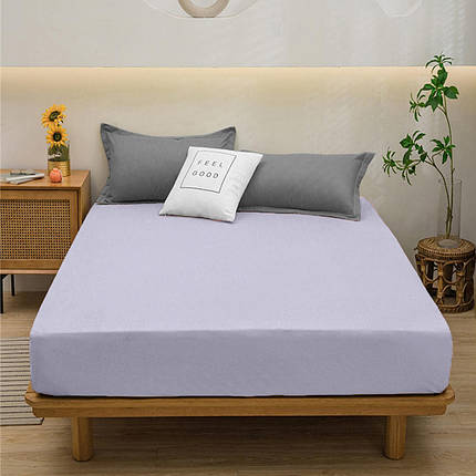 Захисне натяжне простирадло з бязі на гумці двоспальне (160*200*25) бавовняне однотонне бузкове, фото 1