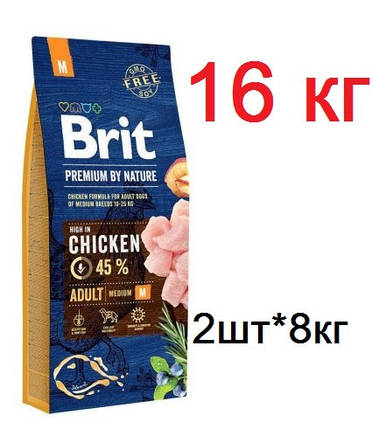 Сухий корм для собак Brit Premium Dog Adult M 16 кг — курка (набір 2 пакети по 8 кг), фото 1