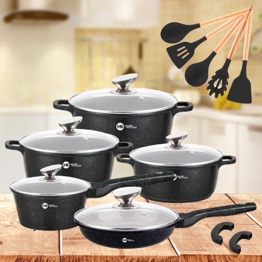 Набір каструль із сотейником та сковородою Higher Kitchen НК305 з антипригарним покриттям для всіх типів плит, фото 1
