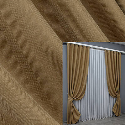 Комплект штор (2шт. 1,5х2,7м.) льон однотонний. Колір кавовий. Код 1423ш 33-0319