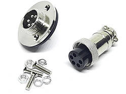 Роз'єм GX16-5 контактів (5 pin) пара (Гніздо з фланцем + штекер)