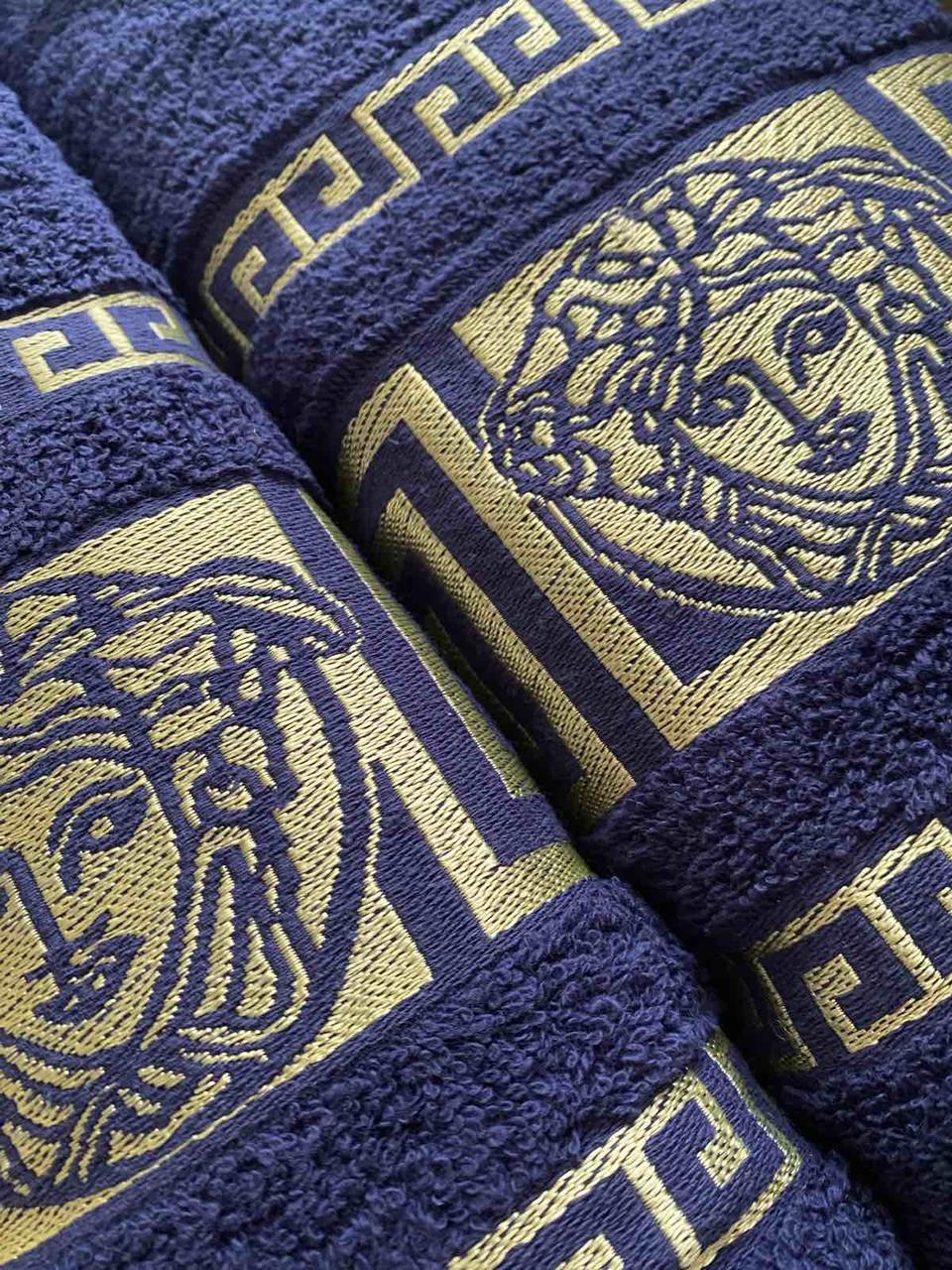Подарунковий набір махрових рушників 2в1 Туреччина темно синій