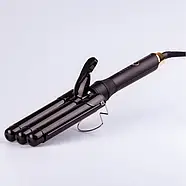 Керамічна плойка три хвилі щипці для завивки волосся Sokany SK-669 Чорний Потрійна плойка для волосся, фото 3