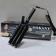 Керамічна плойка три хвилі щипці для завивки волосся Sokany SK-669 Чорний Потрійна плойка для волосся, фото 8