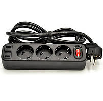 Мережевий подовжувач Hoco NS2 на 3 USB 1.8м 2.4А чорний