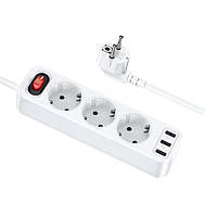 Мережевий подовжувач Hoco NS2 на 3 USB 1.8м 2.4А білий