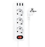 Мережевий подовжувач Hoco NS2 на 3 USB 1.8м 2.4А білий, фото 2