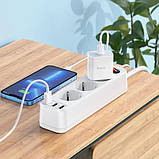 Мережевий подовжувач Hoco NS2 на 3 USB 1.8м 2.4А білий, фото 3