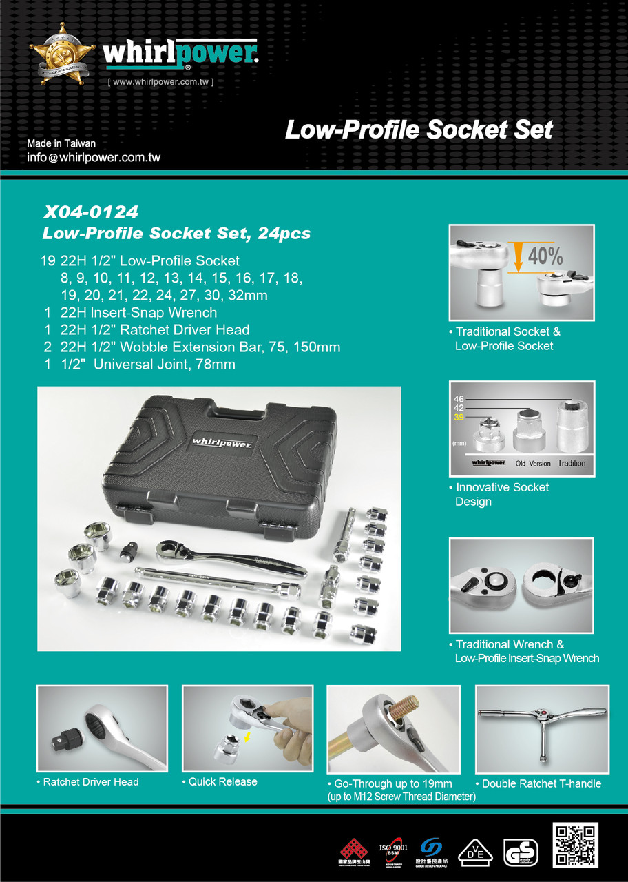 Whirlpower Набір головок 1/2 низькопрофільних 24од в кейсі, фото 1