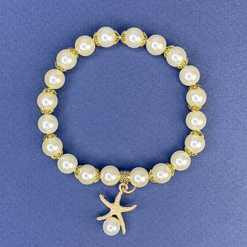 Браслет біла Майорка акрил d-8мм + - L-113см + -L-18см+- стрейч