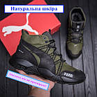 Теплі зимові черевики кросівки чоловічі з натуральної шкіри на хутрі Puma Runner Olive черевики з підкладкою з натурального хутра, фото 2