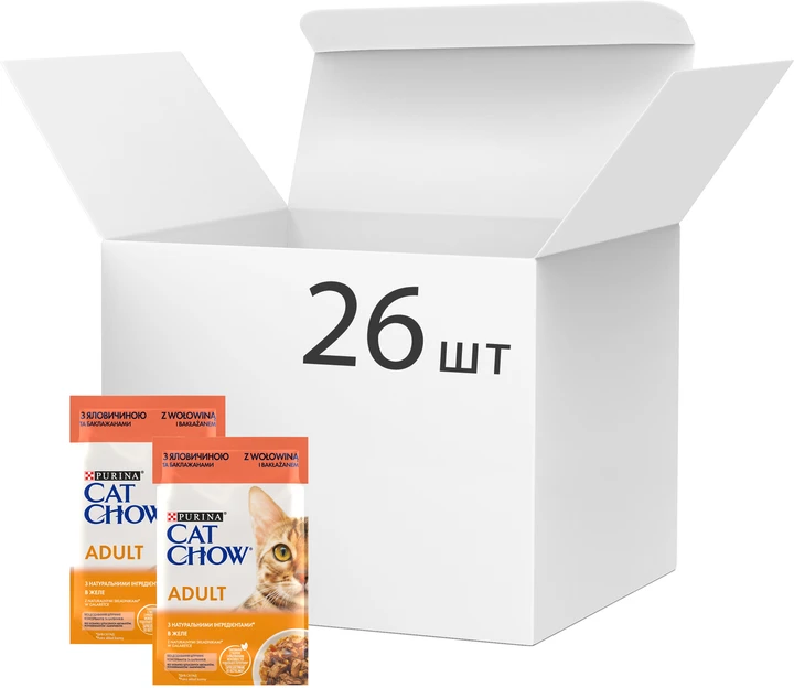 Cat Chow Adult паучі для котів 85г *26шт (яловичина та баклажани)