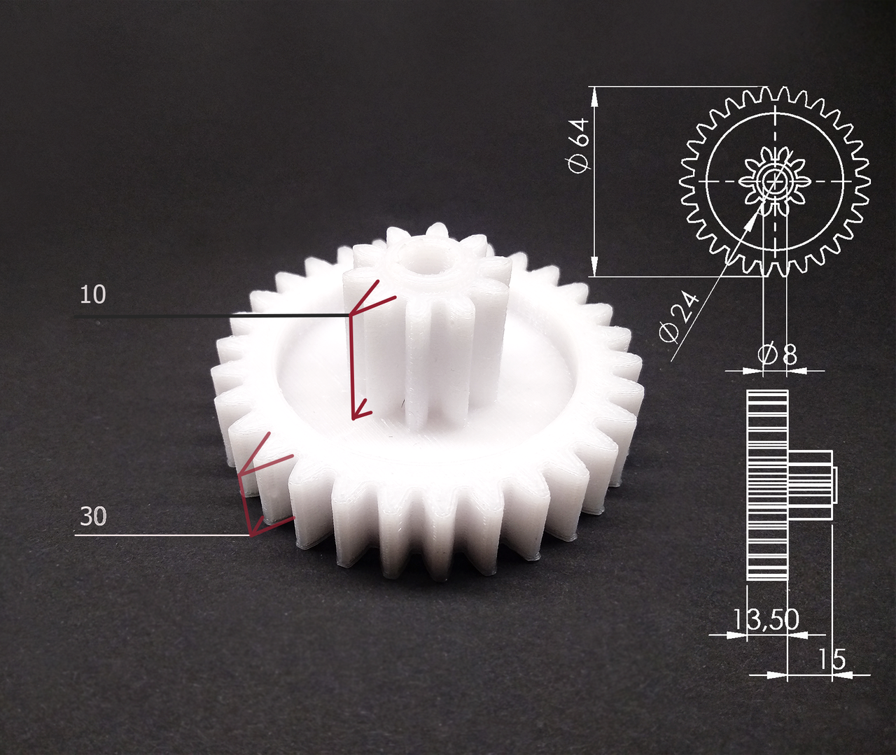 Шестірня для м'ясорубки Delfa DMG 1330 Vitek VT-3622BN 3D-принтер