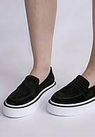 Демісезонні жіночі замшеві сліпони чорні з товстою білою підошвою