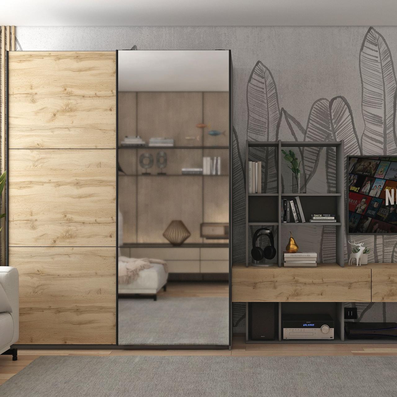 Шафа купе Doros G-Caiser Графіт Дуб Евок 1 ДСП / 1 Дзеркало 160х60х240 (42005072), фото 1