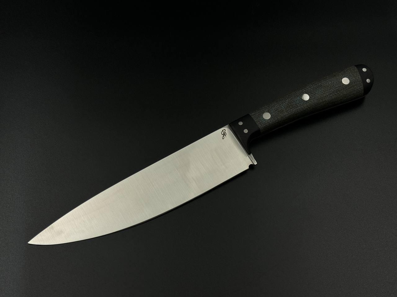 Кухонний ніж ручної роботи «Шеф #14» зі сталі N690/61 HRC.