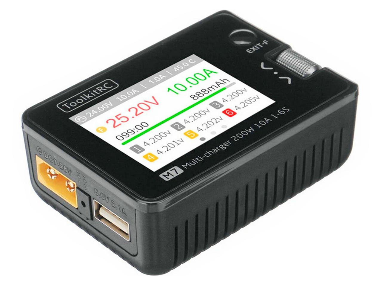 Зарядний пристрій ToolkitRC M7 200Вт, тип АКБ LiPo, LiHv, Li-ion, NiMh, LiFe, Pb, USB, роз'єм XT60