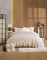 Вафельне літнє простирадло покривало-плед піке з бахромою 210*230см Євро розмір "Nil Home"