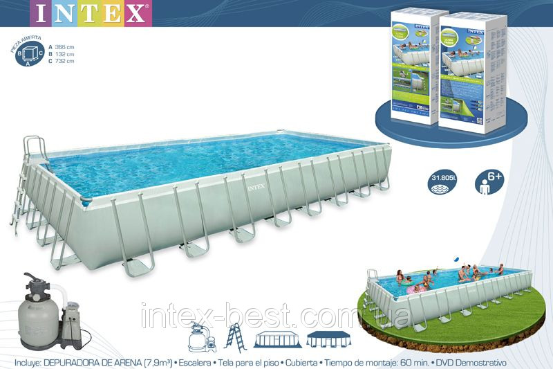 Intex 28362 (26362) - каркасний басейн Ultra Frame Rectangular 732х366х132 см